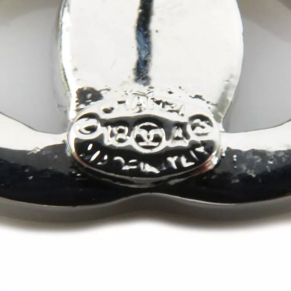 Auth CHANEL CC Logo Pierce Earrings Silver Navy/White - Picture 5 of 8